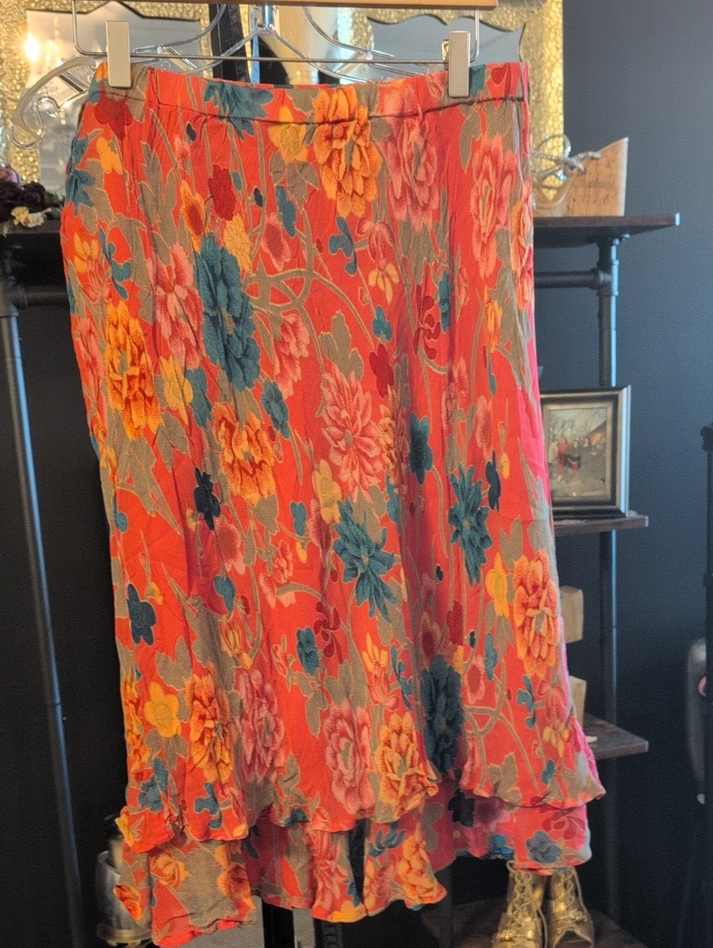 Style & Co. Coral Floral High-Low Tiered Skirt